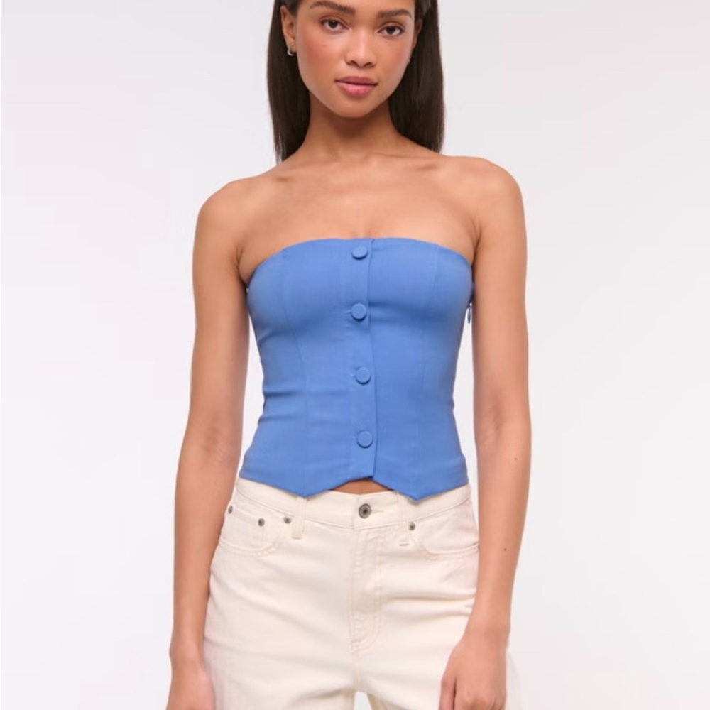 Abercrombie & Fitch Blue Buttoned Strapless Top